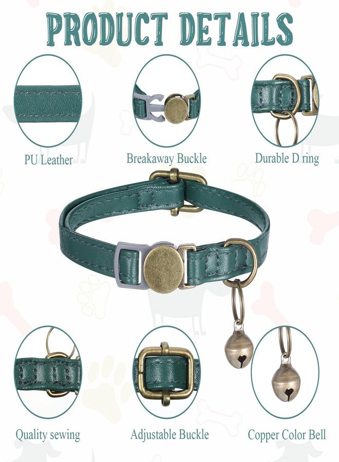 Zelphvt Leather Cat Collar with Bell Green Retro Collar for Cats Adjustable Kitten Collars for Most Cats and Kittens(7.5"-10.5") - Image 2